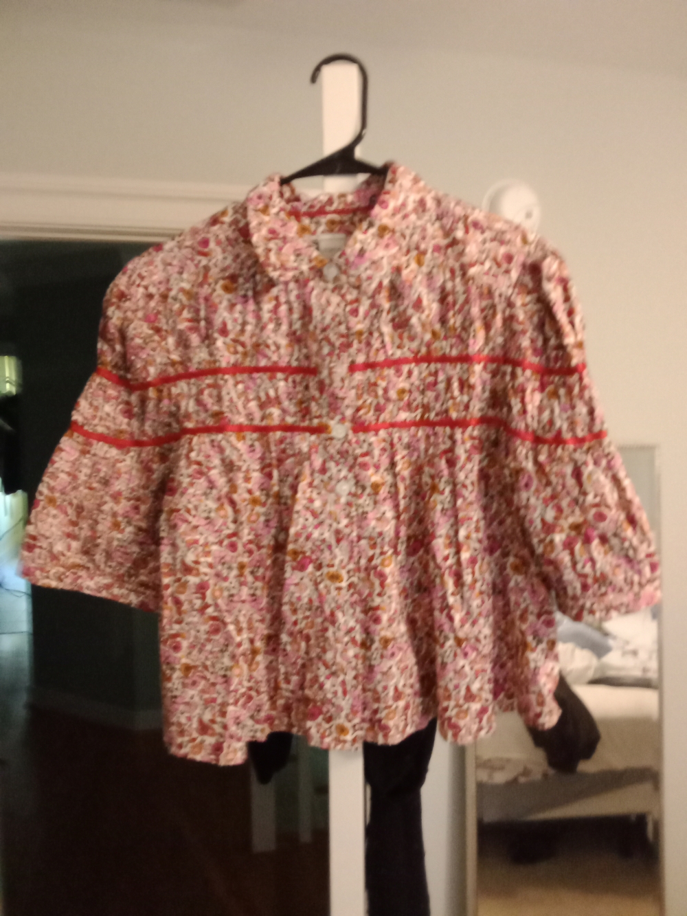 Maeve Floral Button-Front Top in Pink, Red and Mustard